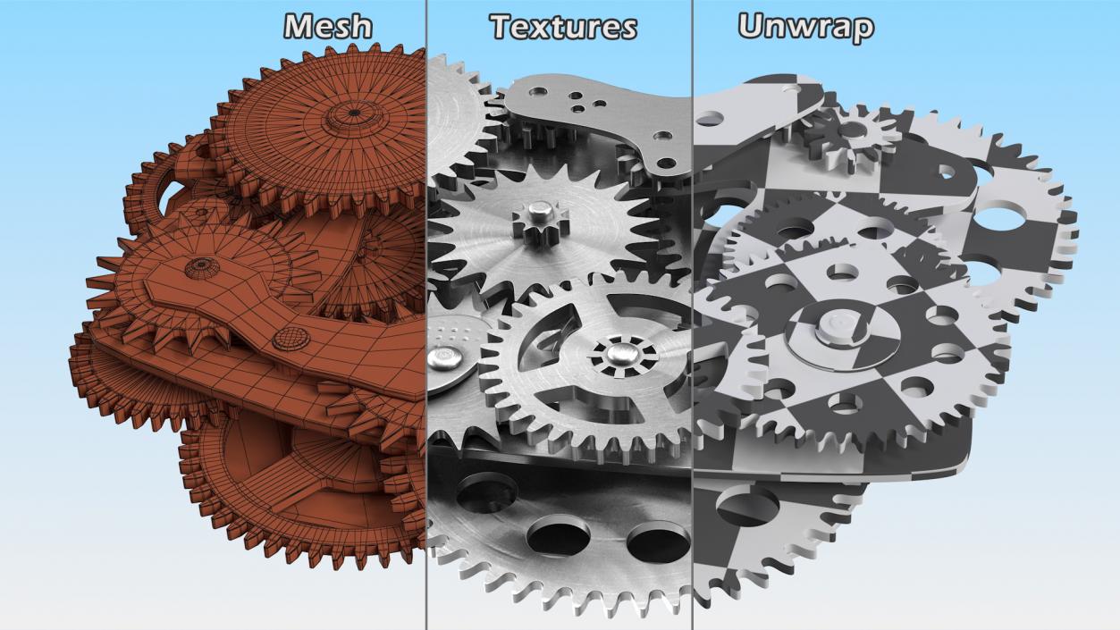 3D Cog Gears Mechanism Silver