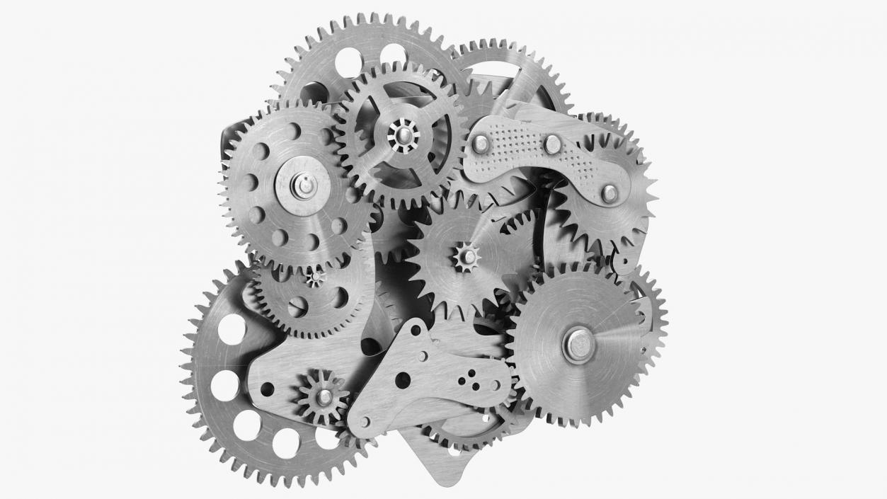 3D Cog Gears Mechanism Silver