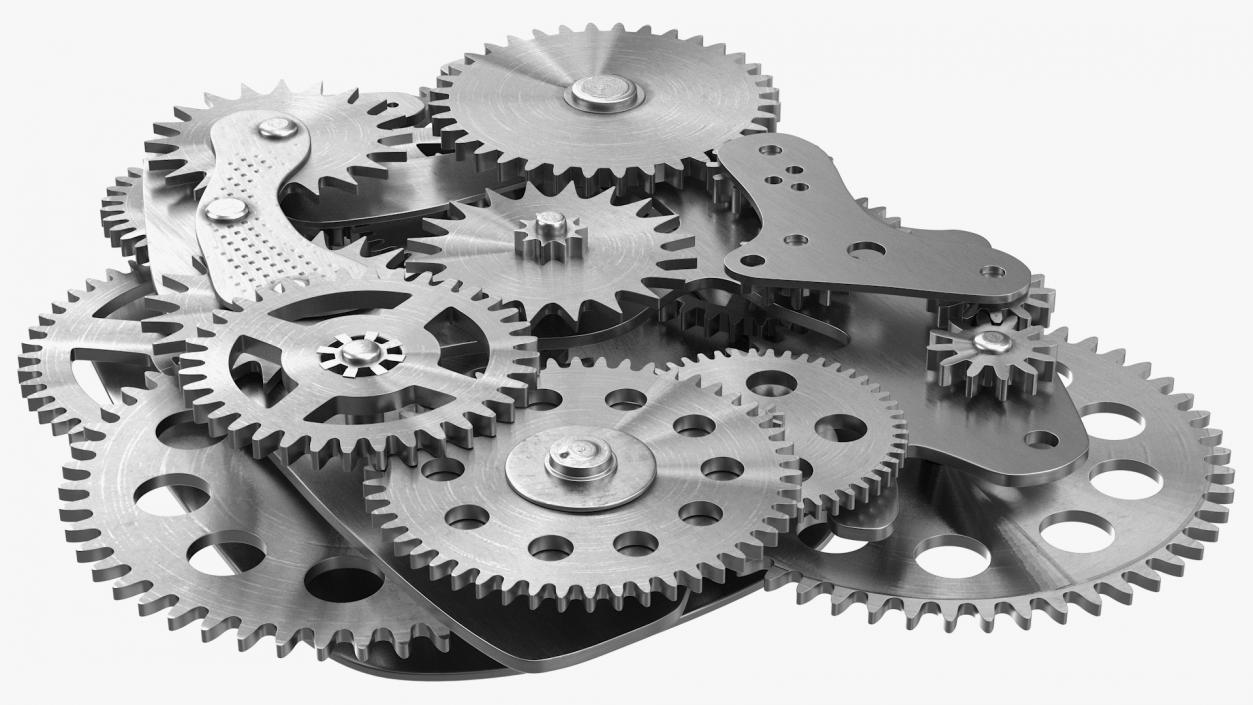 3D Cog Gears Mechanism Silver