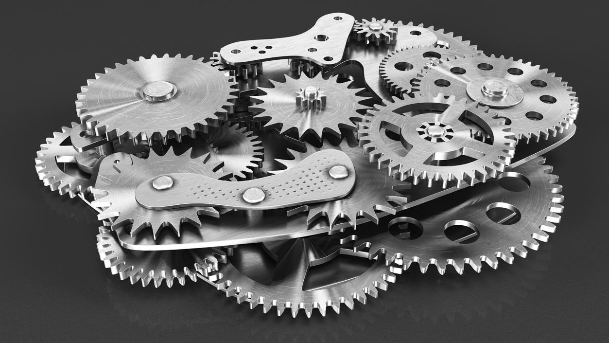 3D Cog Gears Mechanism Silver