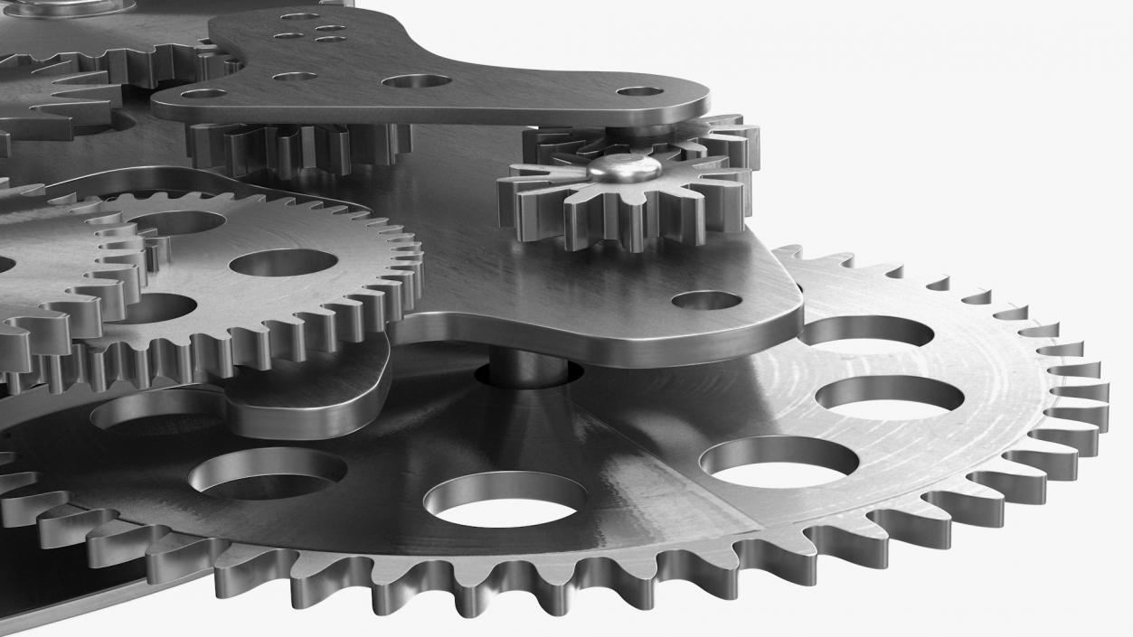 3D Cog Gears Mechanism Silver