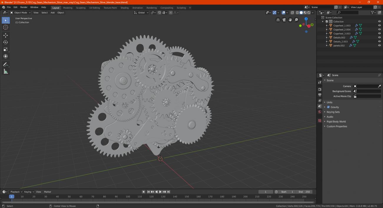 3D Cog Gears Mechanism Silver