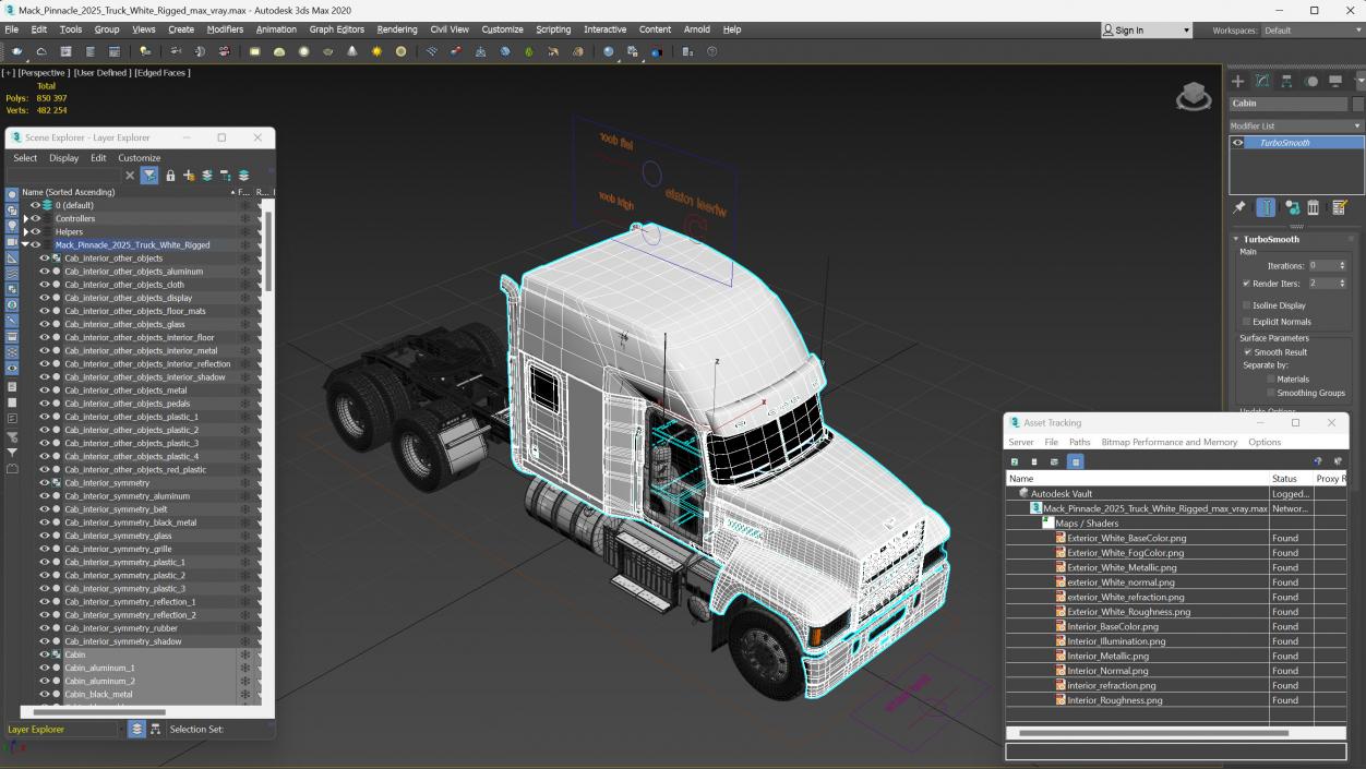 Mack Pinnacle 2025 Truck White Rigged 3D