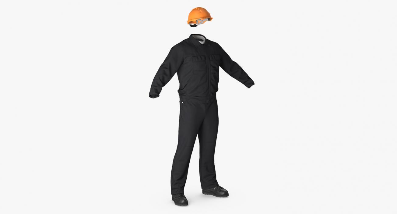 Long Sleeve Coveralls Uniform with Hardhat 3D