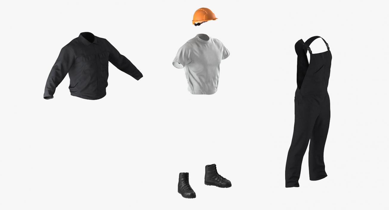 Long Sleeve Coveralls Uniform with Hardhat 3D