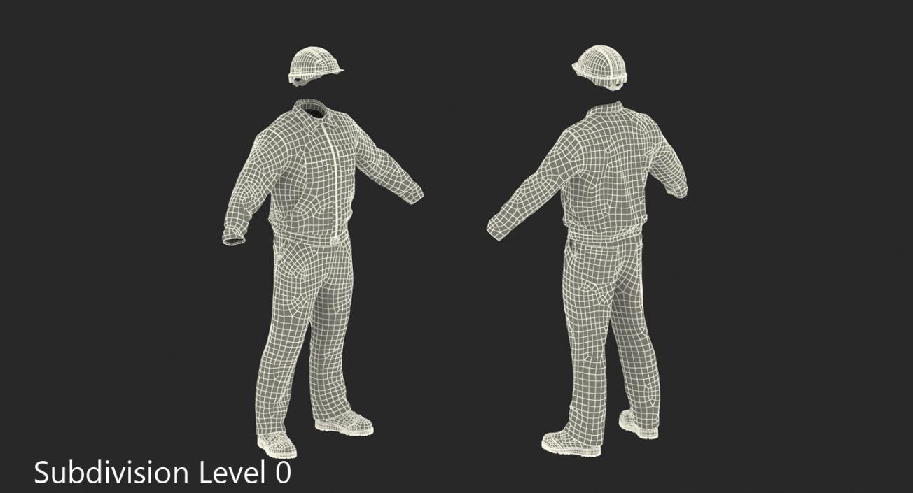 Long Sleeve Coveralls Uniform with Hardhat 3D