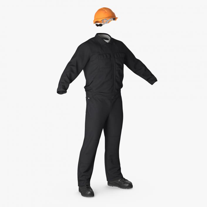 Long Sleeve Coveralls Uniform with Hardhat 3D