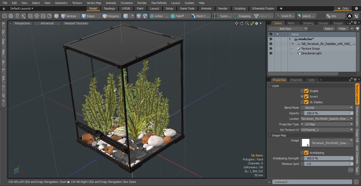 Tall Terrarium for Reptiles with Wild Plants 3D model