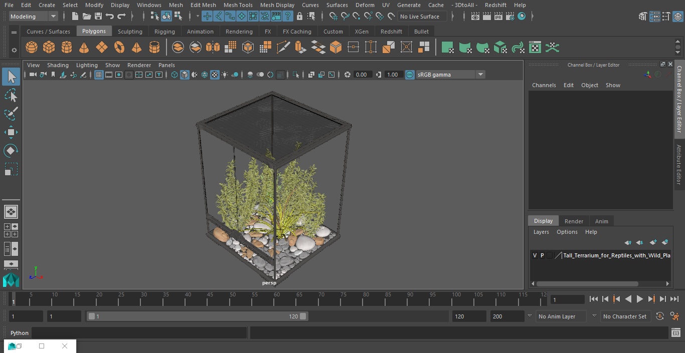 Tall Terrarium for Reptiles with Wild Plants 3D model