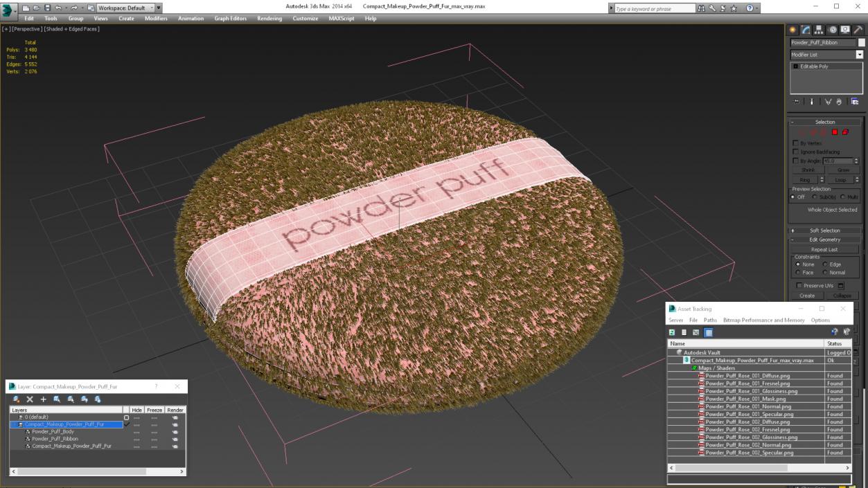 3D model Compact Makeup Powder Puff Fur