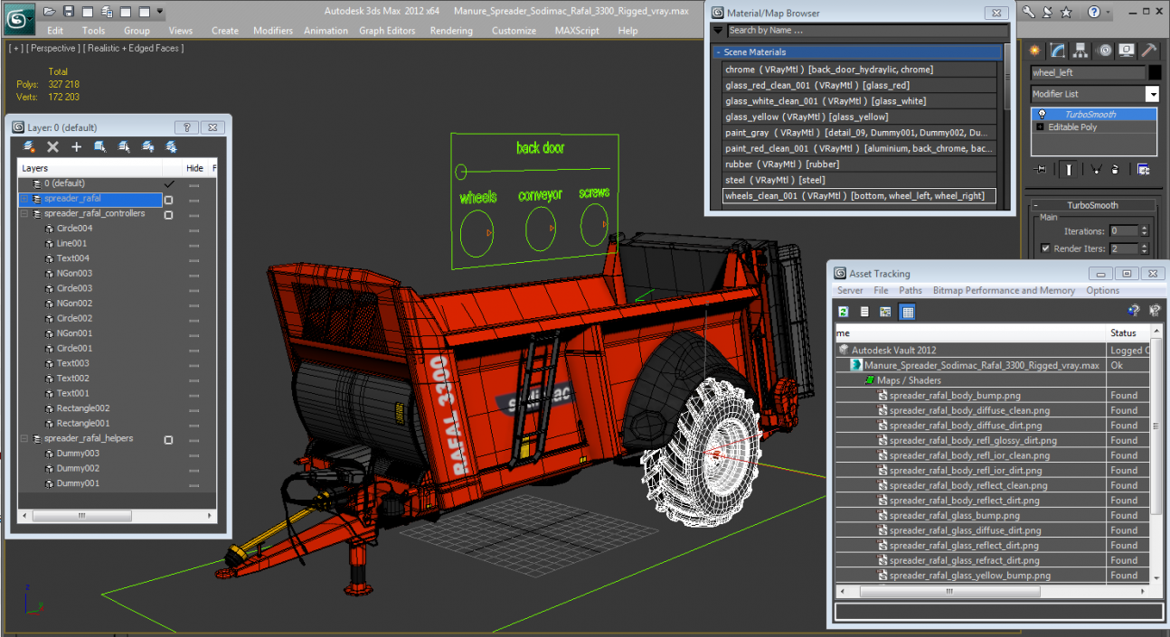 3D Manure Spreader Sodimac Rafal 3300 Rigged