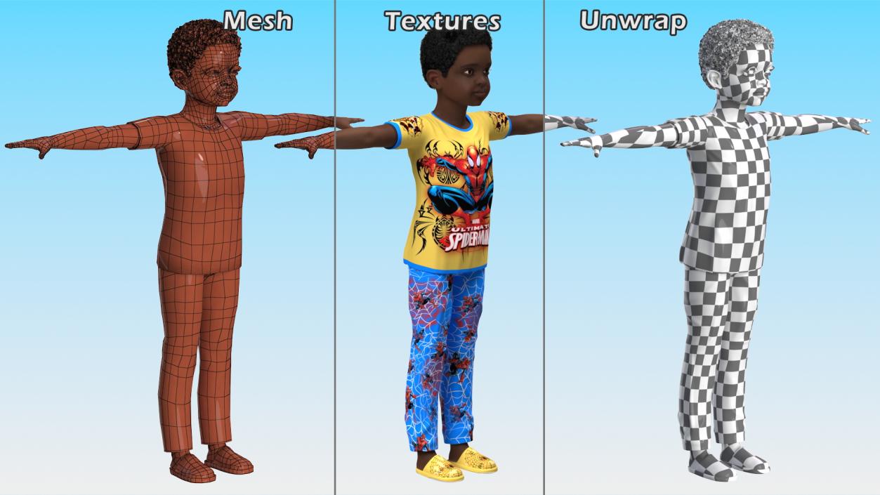 3D Black Child Boy Home Style Rigged model