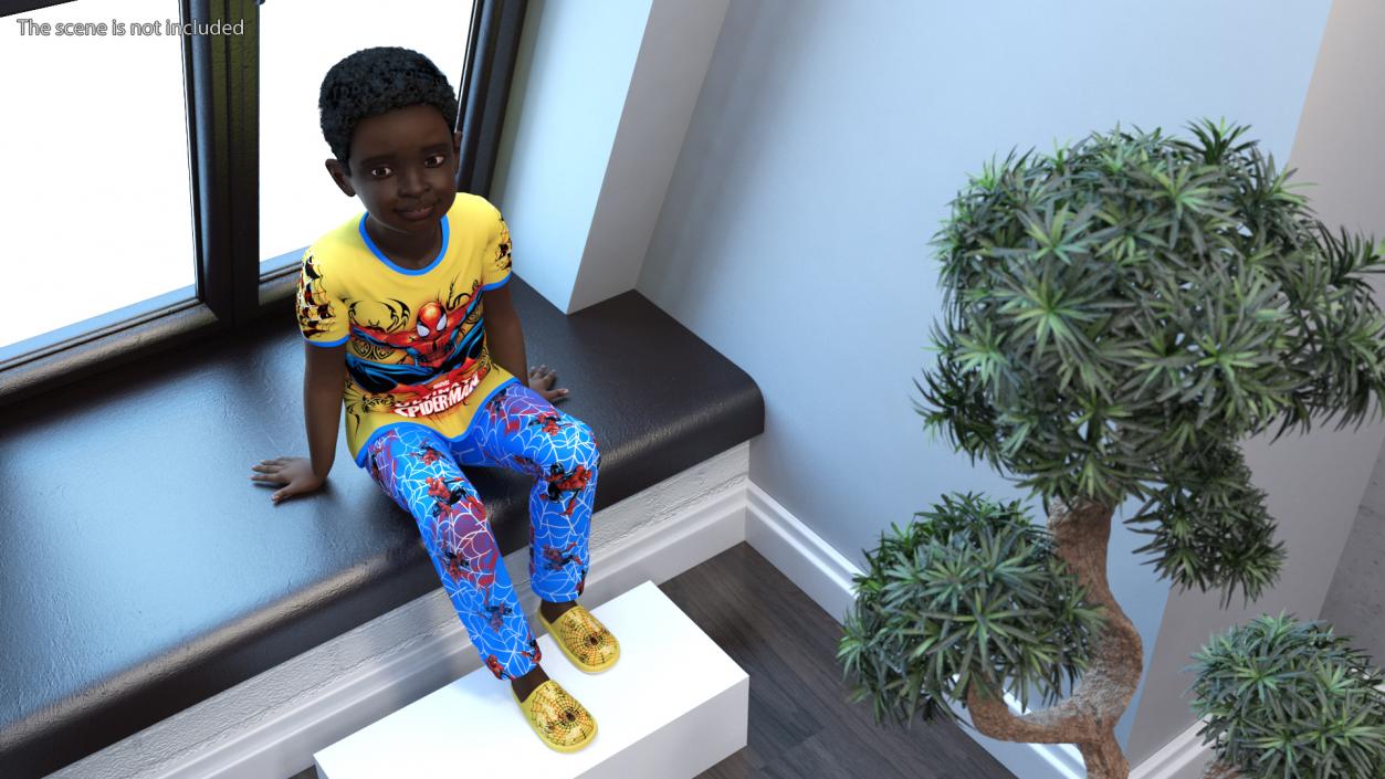 3D Black Child Boy Home Style Rigged model