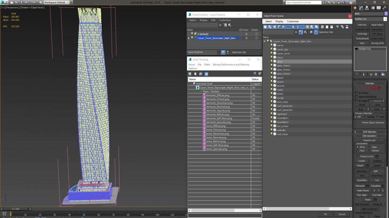 3D Cayan Tower Skyscraper Night Glow model