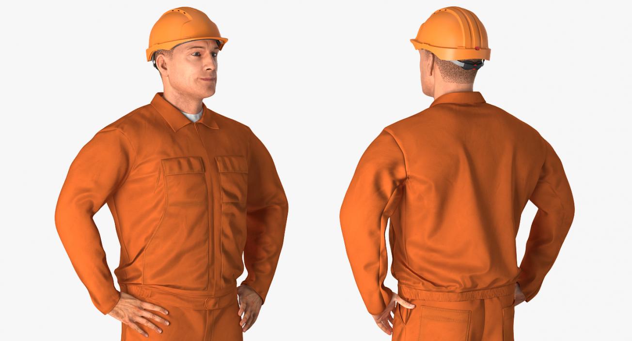 Builder Wearing Orange Coveralls Rigged 3D model