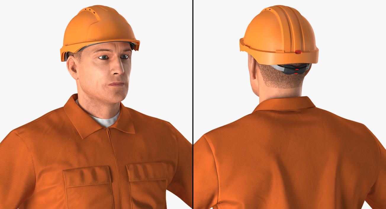 Builder Wearing Orange Coveralls Rigged 3D model