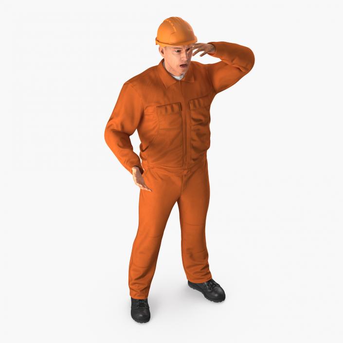 Builder Wearing Orange Coveralls Rigged 3D model