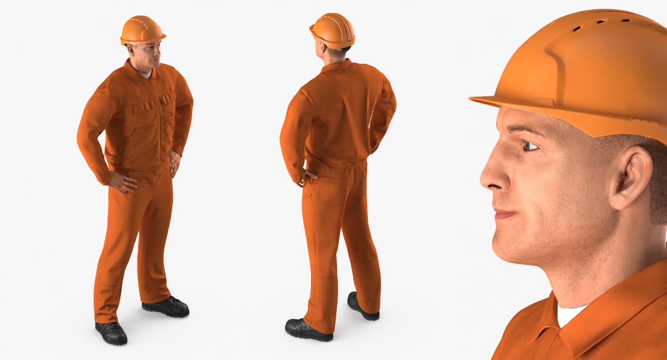 Builder Wearing Orange Coveralls Rigged 3D model