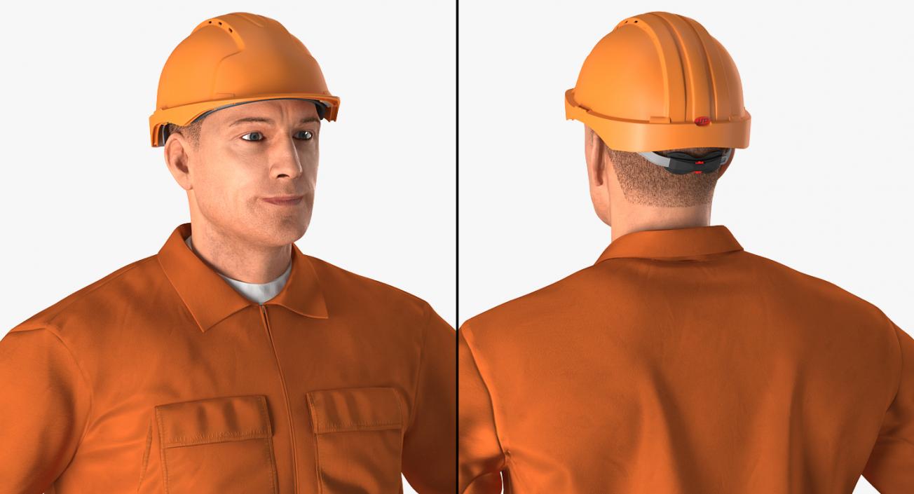 Builder Wearing Orange Coveralls Rigged 3D model