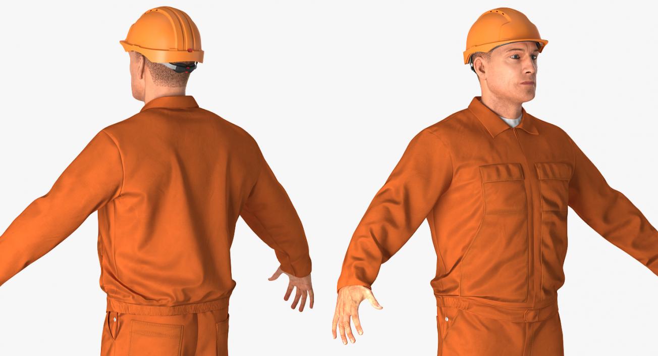 Builder Wearing Orange Coveralls Rigged 3D model