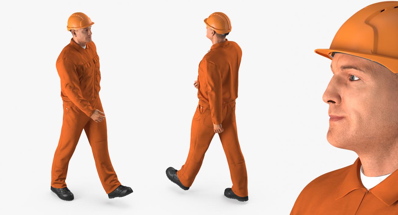 Builder Wearing Orange Coveralls Rigged 3D model