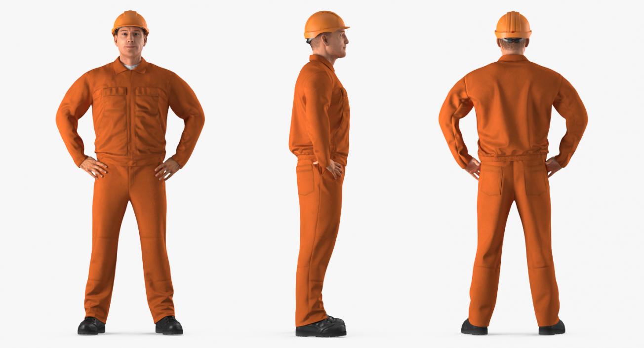 Builder Wearing Orange Coveralls Rigged 3D model