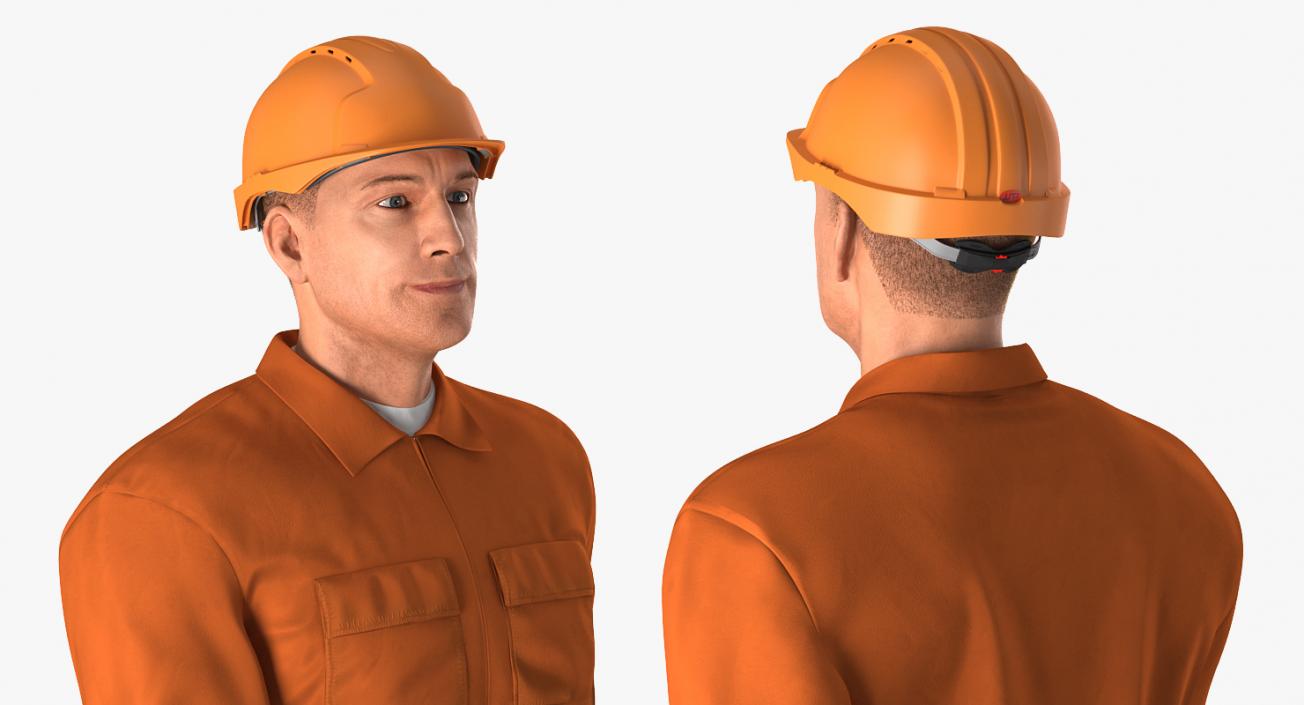 Builder Wearing Orange Coveralls Rigged 3D model