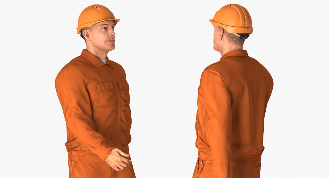 Builder Wearing Orange Coveralls Rigged 3D model