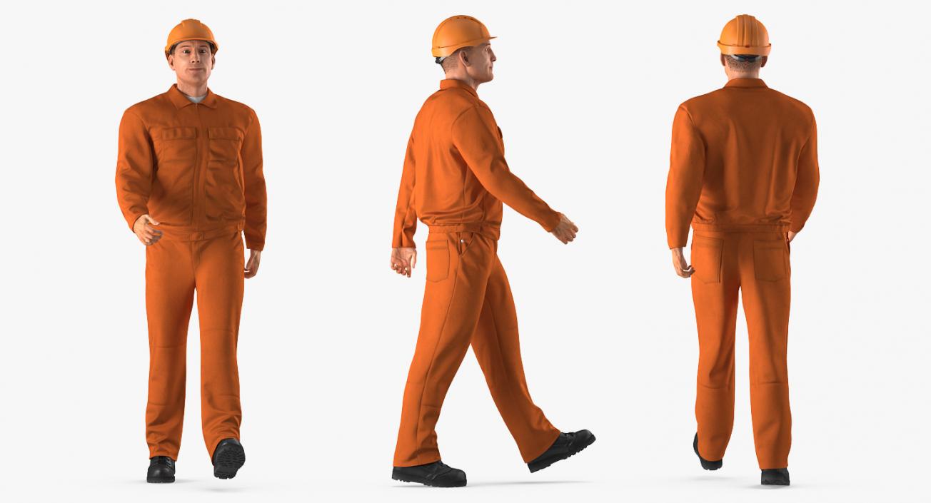 Builder Wearing Orange Coveralls Rigged 3D model