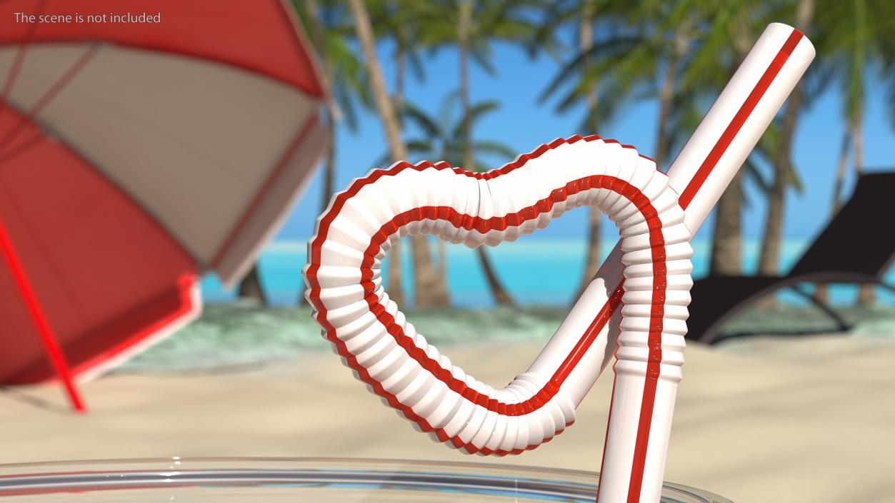 3D model Heart Shaped Drinking Straw with Stripes