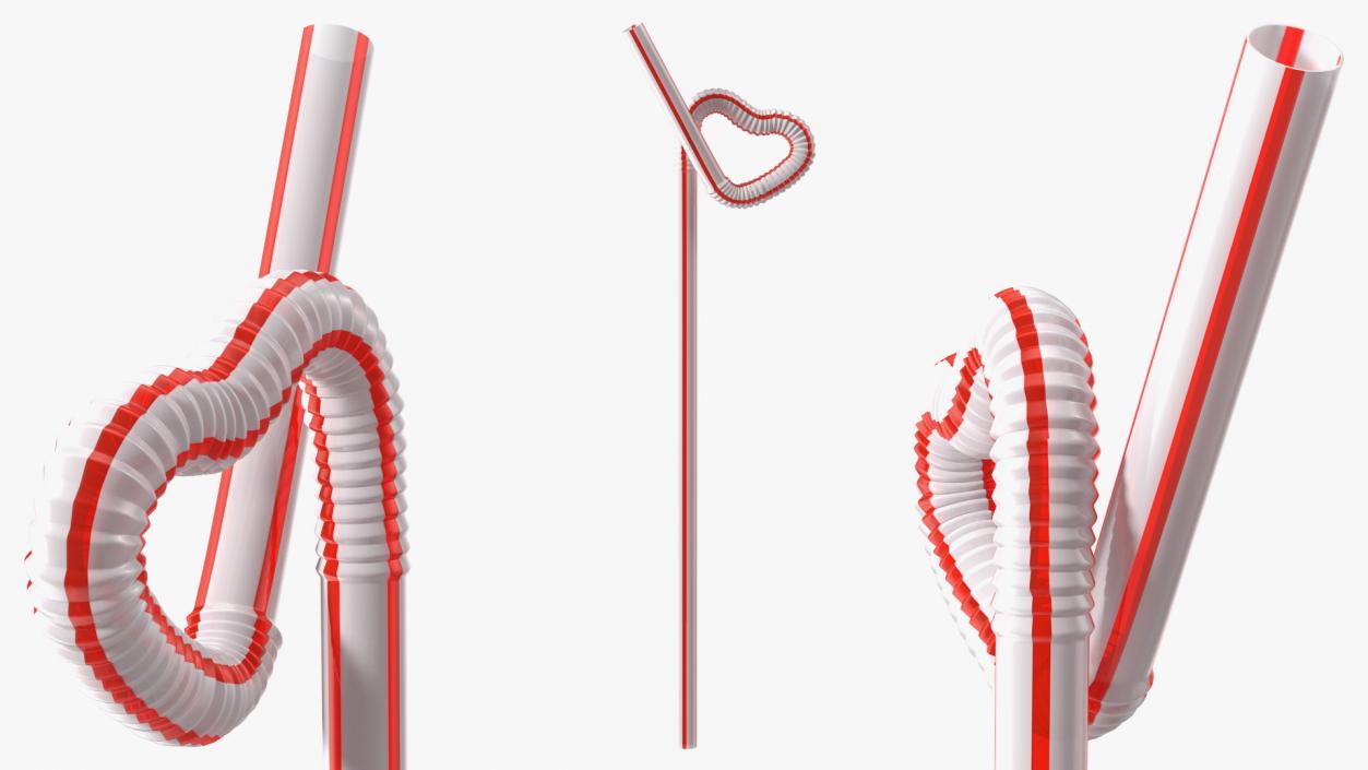 3D model Heart Shaped Drinking Straw with Stripes