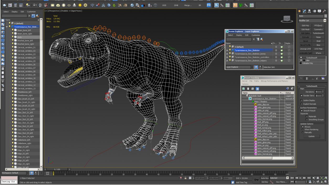 3D Tyrannosaurus Rex Skeleton with Skin Rigged model