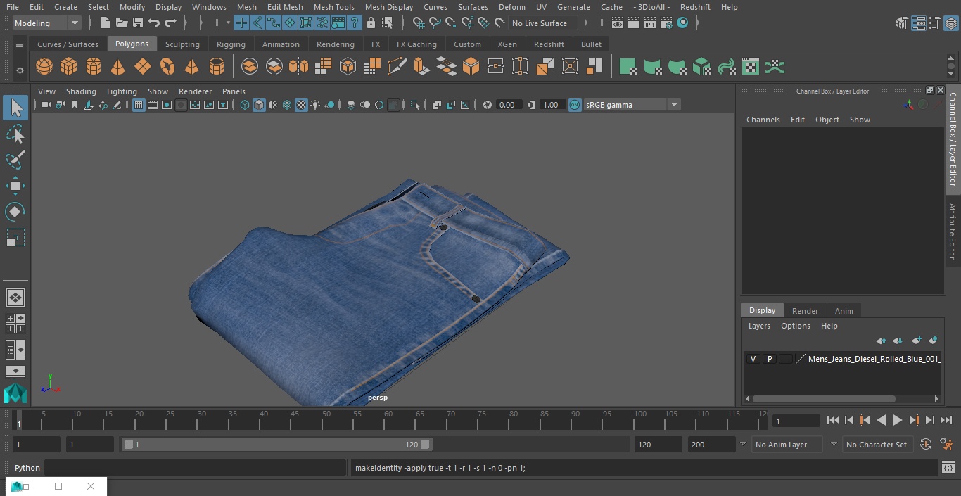 Mens Jeans Diesel Rolled Blue 3D model