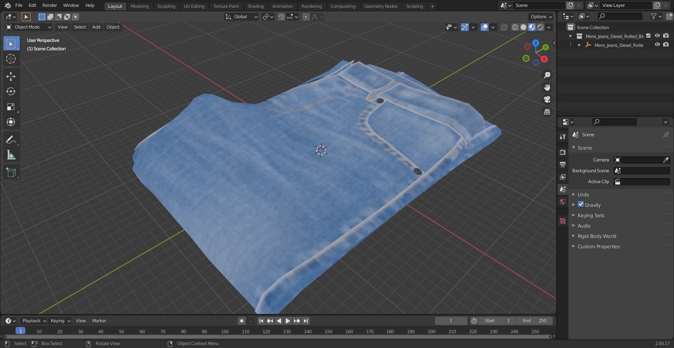 Mens Jeans Diesel Rolled Blue 3D model