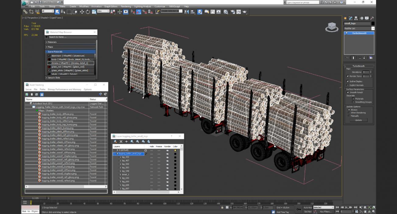 Logging Trailer Manac with Small Logs 3D