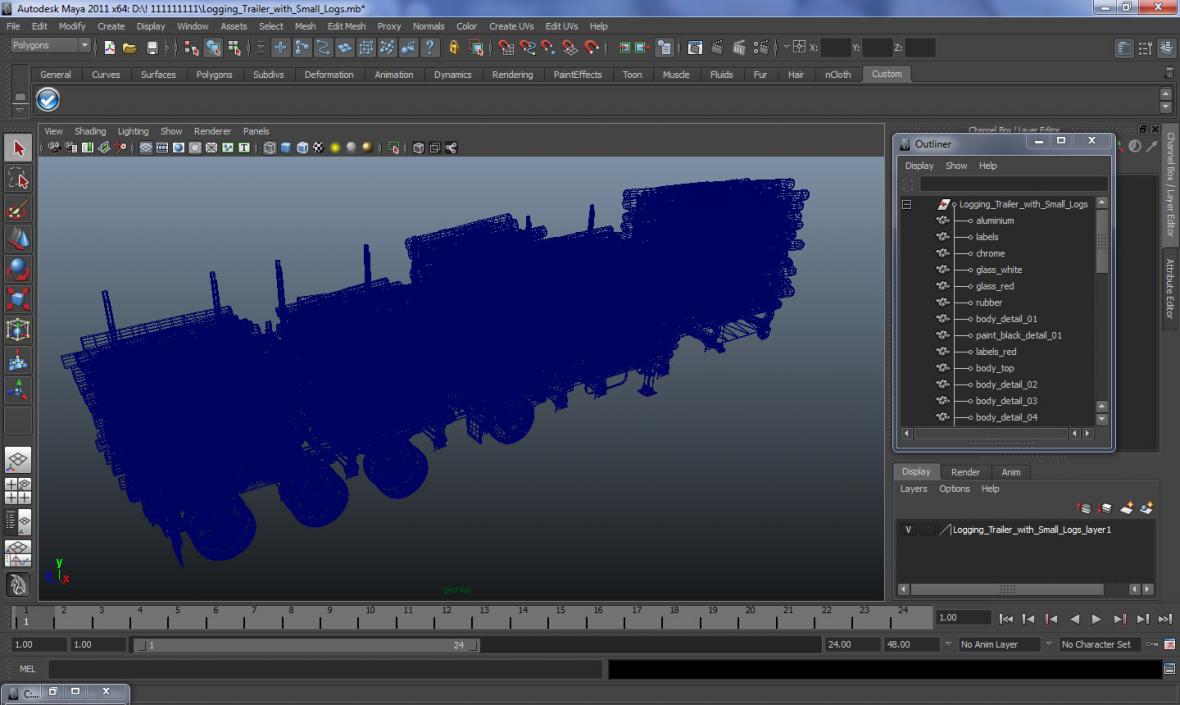 Logging Trailer Manac with Small Logs 3D