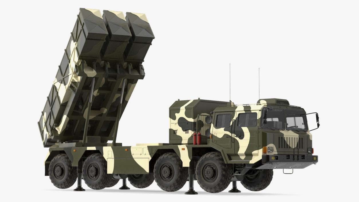 Chinese MLRS WS-2D Green Camouflage in Battle Position 3D model