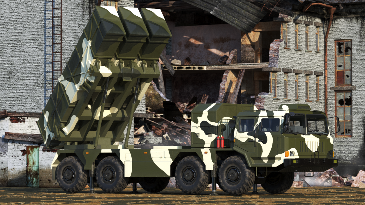 Chinese MLRS WS-2D Green Camouflage in Battle Position 3D model