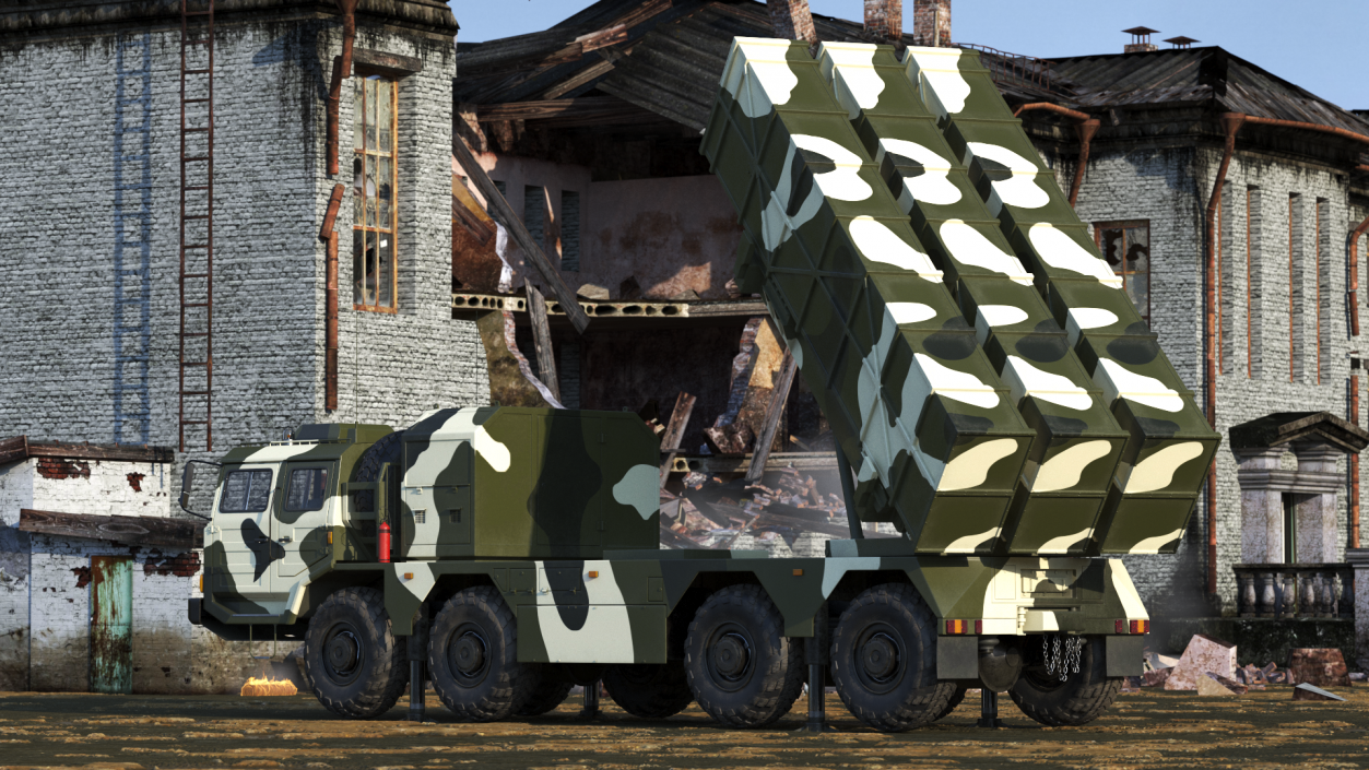 Chinese MLRS WS-2D Green Camouflage in Battle Position 3D model