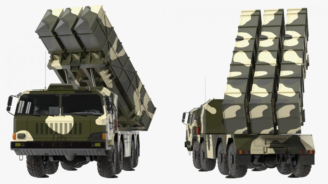 Chinese MLRS WS-2D Green Camouflage in Battle Position 3D model