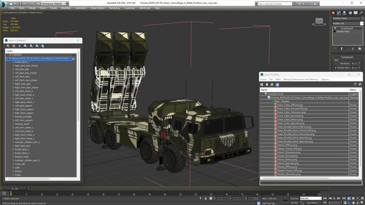 Chinese MLRS WS-2D Green Camouflage in Battle Position 3D model