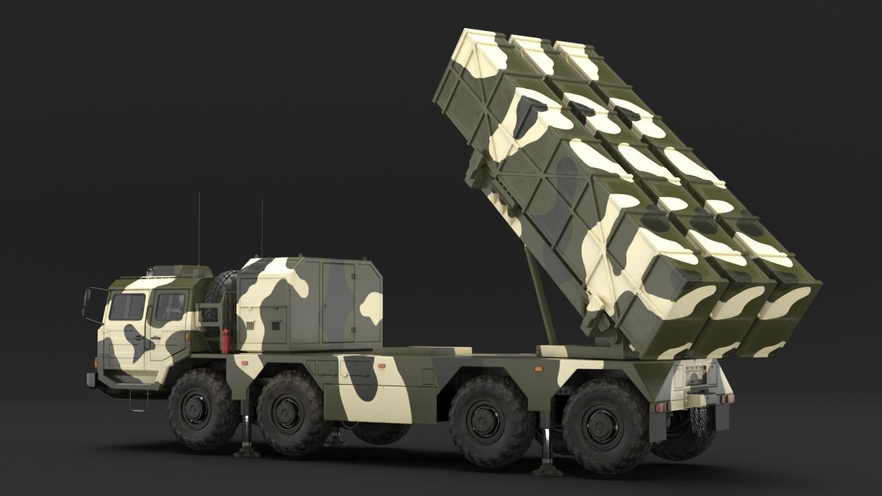 Chinese MLRS WS-2D Green Camouflage in Battle Position 3D model