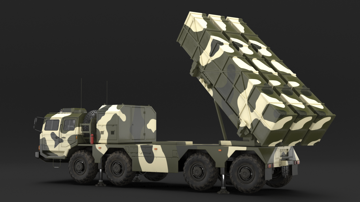 Chinese MLRS WS-2D Green Camouflage in Battle Position 3D model