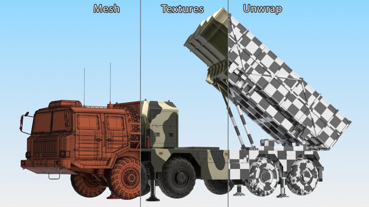 Chinese MLRS WS-2D Green Camouflage in Battle Position 3D model