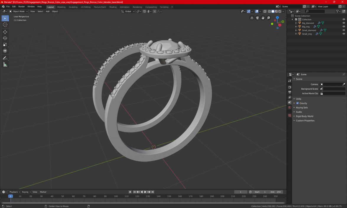 3D model Engagement Rings Red Gold