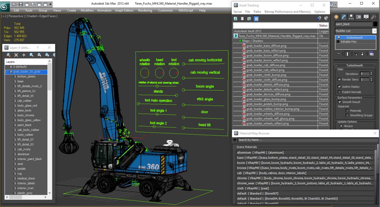 Terex Fuchs MHL360 Material Handler Rigged 3D