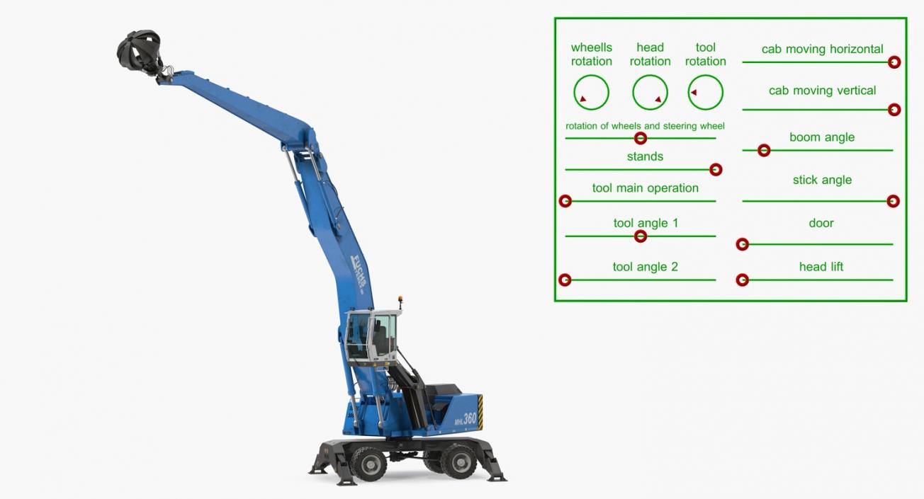 Terex Fuchs MHL360 Material Handler Rigged 3D