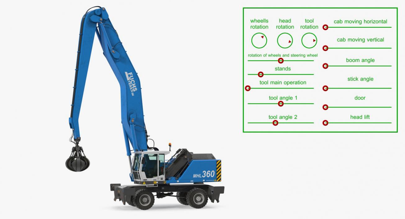 Terex Fuchs MHL360 Material Handler Rigged 3D