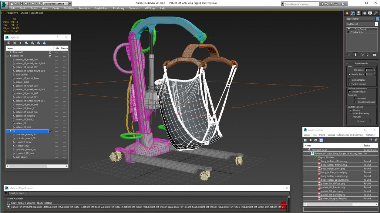 3D model Patient Lift with Sling Rigged