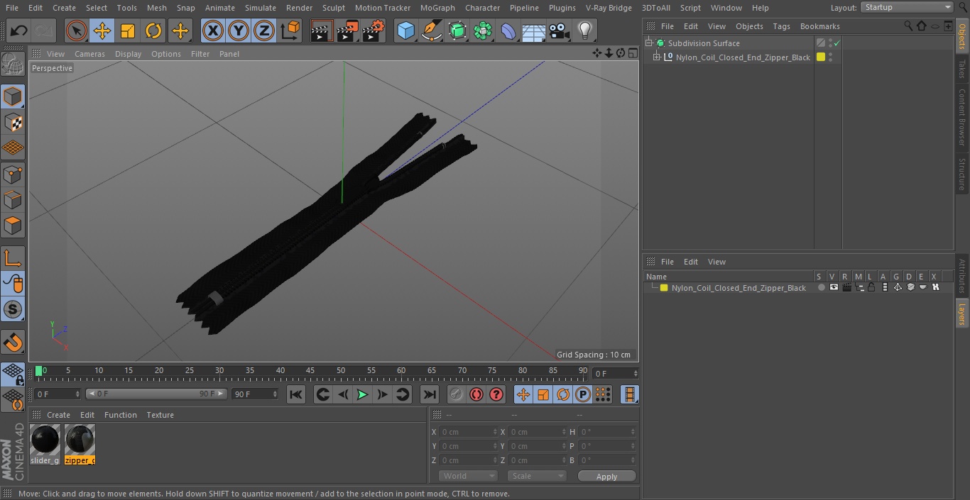 Nylon Coil Closed End Zipper Black 3D model